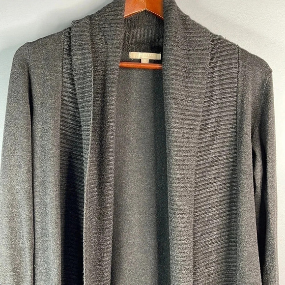 JOAN VASS Knit Draped Open Cardigan Sweater Dark Gray Shawl Collar Coastal S - Picture 3 of 11
